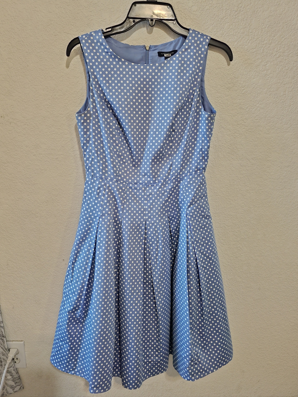 TOMMY HILGIER Light Blue Polka Dot Sleeveless Fit & Flare Dress